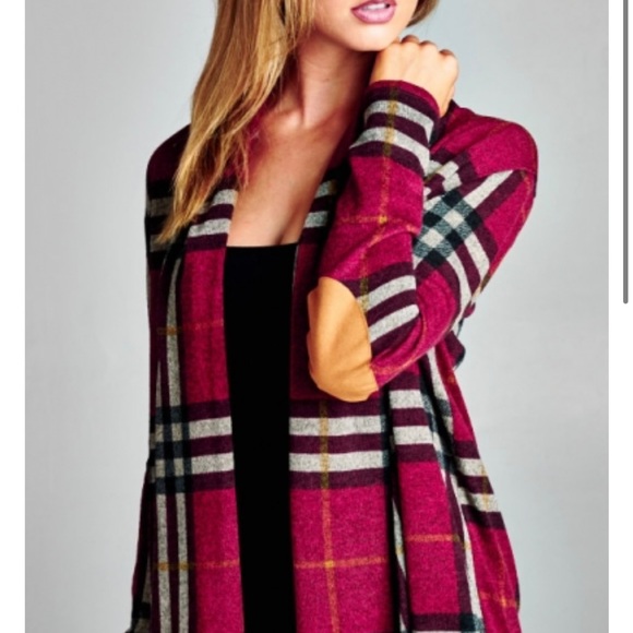 Vanilla Bay size small woman’s plaid faux suede elbow open cardigan. - Picture 1 of 9
